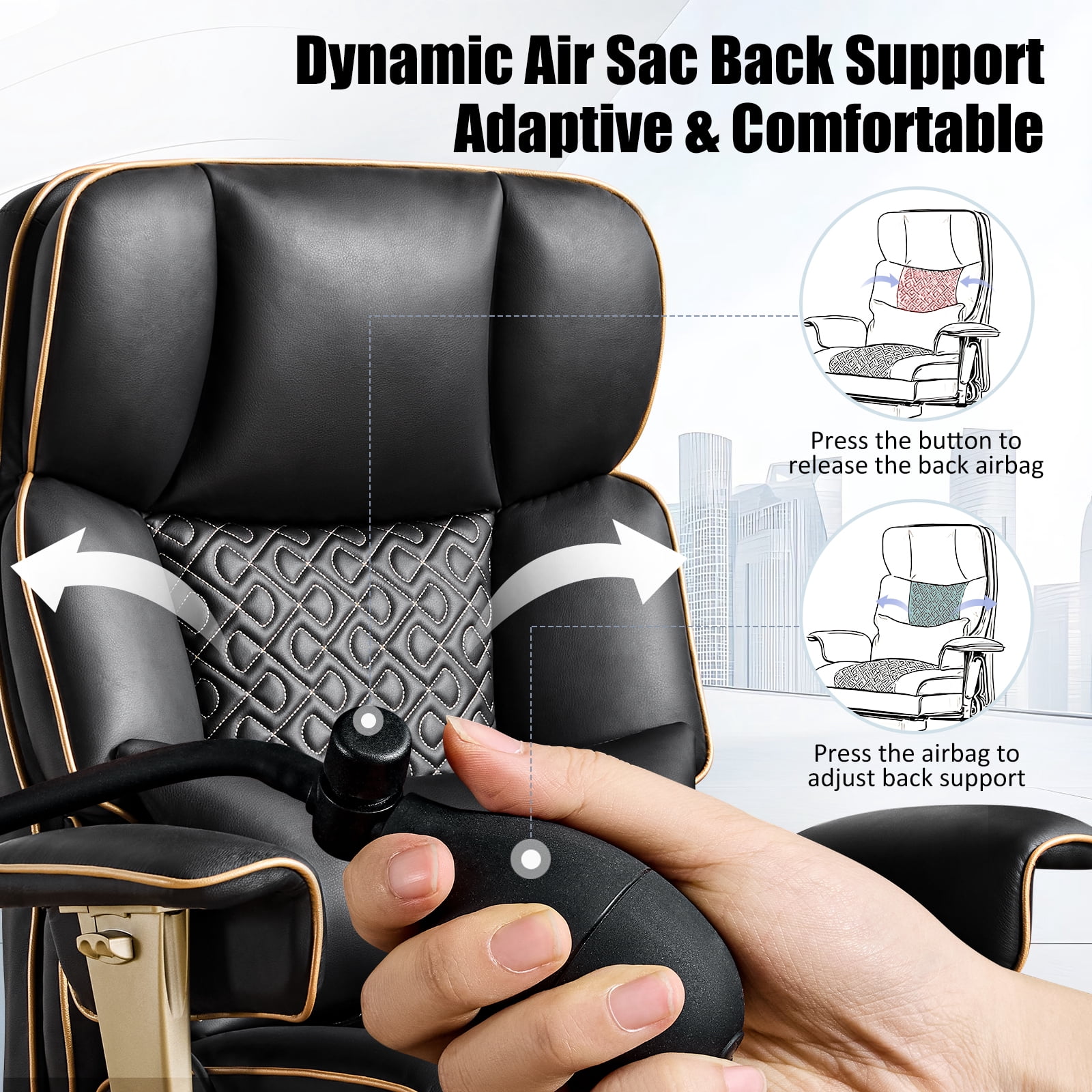 Falvinoryn Big and Tall Office Chair, Heavy-Duty Executive Office Chairs with Adjustable Lumbar and Quiet Rubber, Ergonomic High Back Computer Desk Chair, Black
