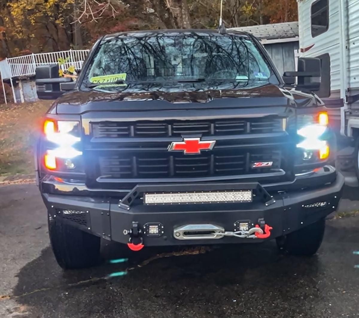 Vijay Compatible with 2014-2015 Chevrolet Silverado 1500 Front Bumper Textured Black Steel with Light and D-ring