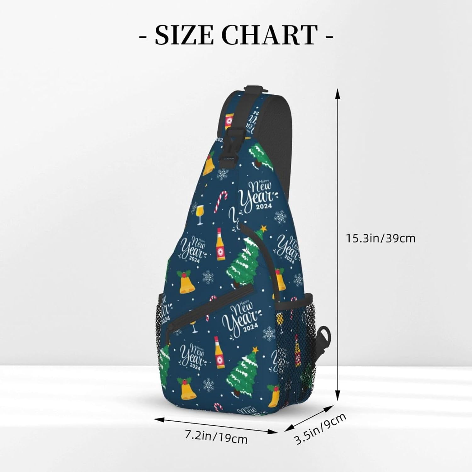 Happy New Year 2024 Sling Bag Crossbody Hiking Travel Chest Bags Backpack Shoulder Daypack for Women Men