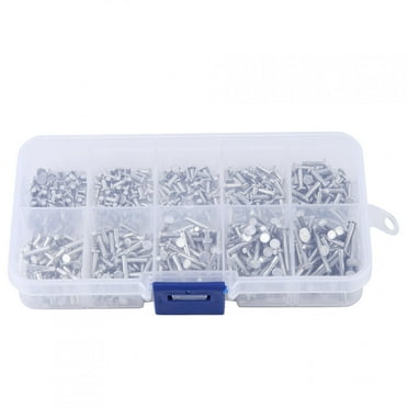 500 Pack Flat Head Aluminum Rivets - Solid Rivet Set, Sizes 3mm to 18mm