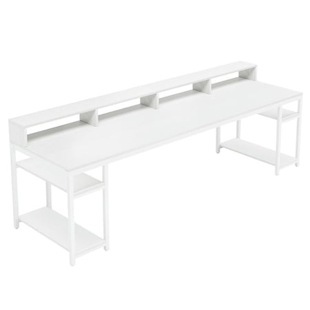 Resenkos Study Writing Desk, Computer Desk,Two Person Desk, 78.7" Computer Desk With Monitor Stand and 4 Open Shelf,White