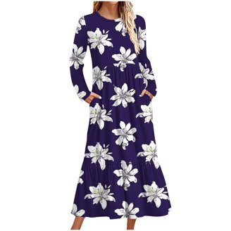 Women's Long Sleeve Pockets Casual Swing T-Shirt Dresses - Walmart.com