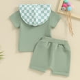 thumbnail image 3 of Bagilaanoe 2pcs Toddler Baby Boy Girl Shorts Set Short Sleeve Checkerboard Print Hooded Tops + Shorts 6M 12M 18M 24M 3T Kids Casual Summer Clothes, 3 of 6