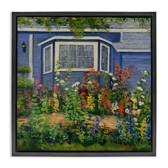 Stupell Industries Country Cottage Lovely Garden Landscape & Nature Painting Black Floater Framed Canvas Art Print Wall Art, 18 x 18