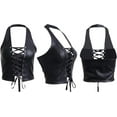 thumbnail image 3 of HLSOHJP Women's Halter PU Leather Crop Top Lace Up Bandage Criss Cross Eyelet Cropped Faux Leather Tank Camisole Shirt, 3 of 5