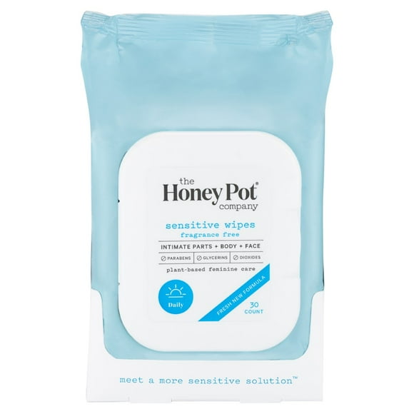 The Honey Pot Company Daily Sensitive Wipes For Feminine Care, 98.7% Naturally Derived Ingredients, 30 Count