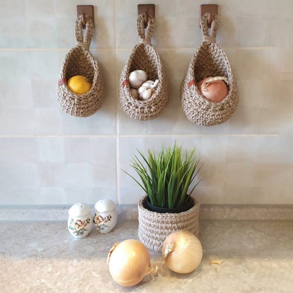 Jute onion basket hanging for pantry Potato garlic onion storage