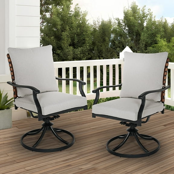 Grand Patio Outdoor Dining Chair Set of 2, 360-degree Rotation, Gray