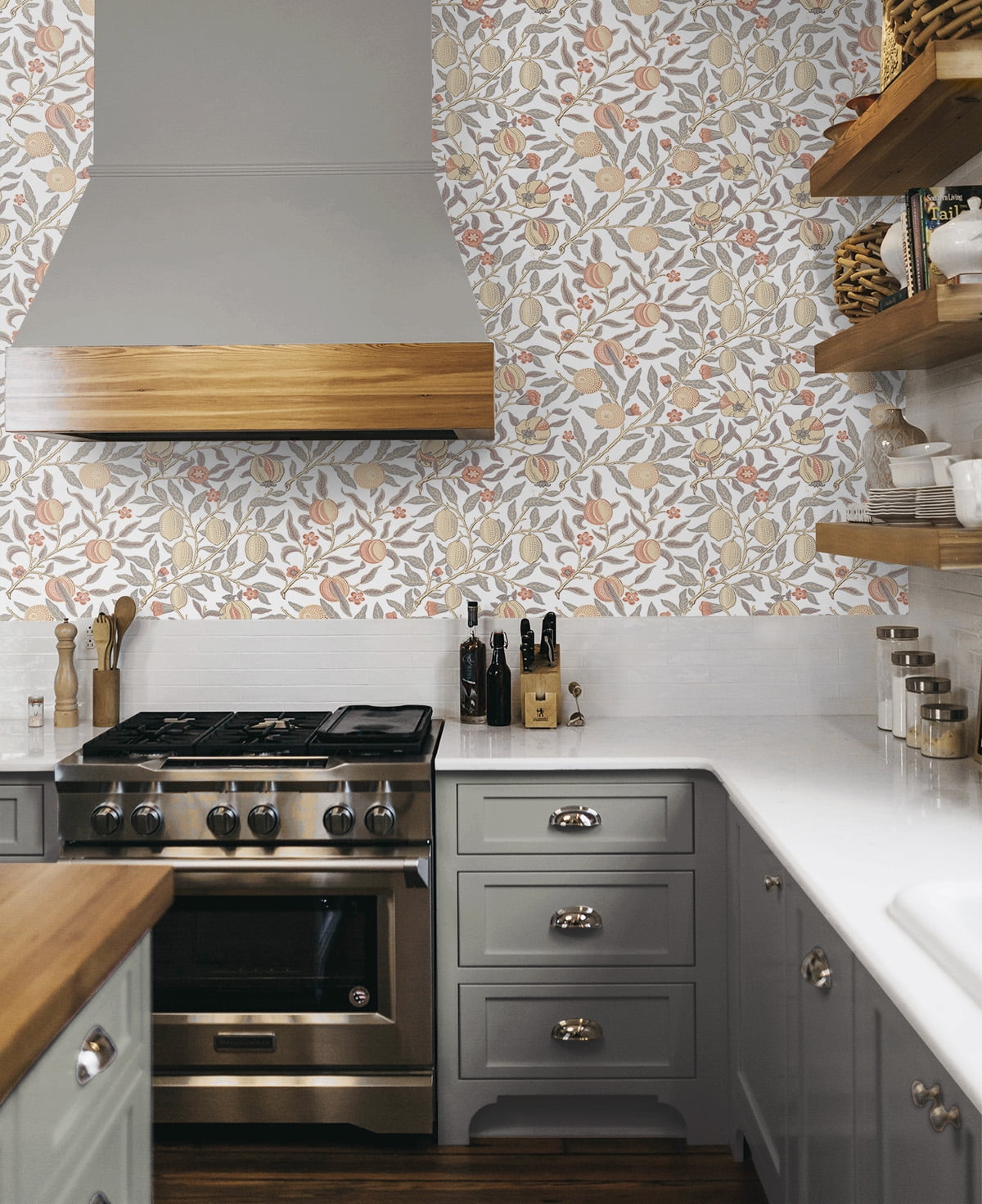 NextWall  Pomegranate Peel and Stick Wallpaper 20.9 in. W x 18 ft. L - Daydream Grey & Melon