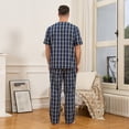 thumbnail image 6 of Vulcanodon 100% Cotton Mens Pajamas Set, Lightweight Button Up Mens Sleepwear(DARK BLUE PLAID, L), 6 of 6