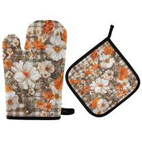 Yayeee Oven Mitts and Pot Holder Set of 2 Heat Resistant Kitchen Gloves Baking Hot Pad, Rustic Floral