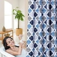 thumbnail image 5 of HOMERRY 72"W x 84"L Shower Curtains Quatrefoil Tile Pattern Fabric Shower Curtains for Bathroom Cotton Blend Washable, Navy Blue Gray, 1 Panel, 5 of 6