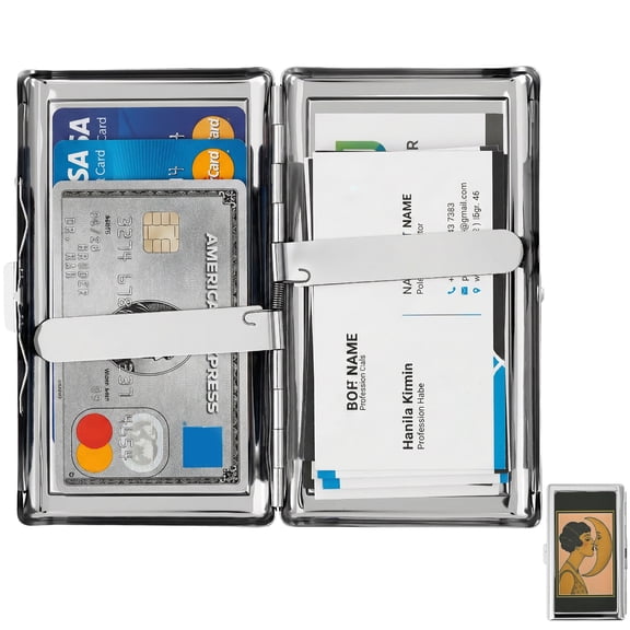 FYJUCPA Vintage Stainless Steel Metal Card Case, Elegant Cash Storage Case with Snap Closure, Compact Business Card Holder Box for Men Women
