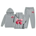 thumbnail image 2 of YMNXA Big Child Girls Casual Outfit 2 Piece Long Sleeve Bow Print Pocket Hoodies And Pants Fashion Comfortable Sets For Daily Wear Grey 2-3 Years, 2 of 7