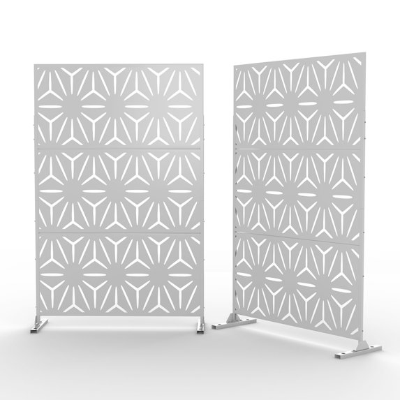 Neutypechic Decorative Privacy Screen Outdoor Divider with Stand Metal Corten Steel 75" x 48" x 16" White