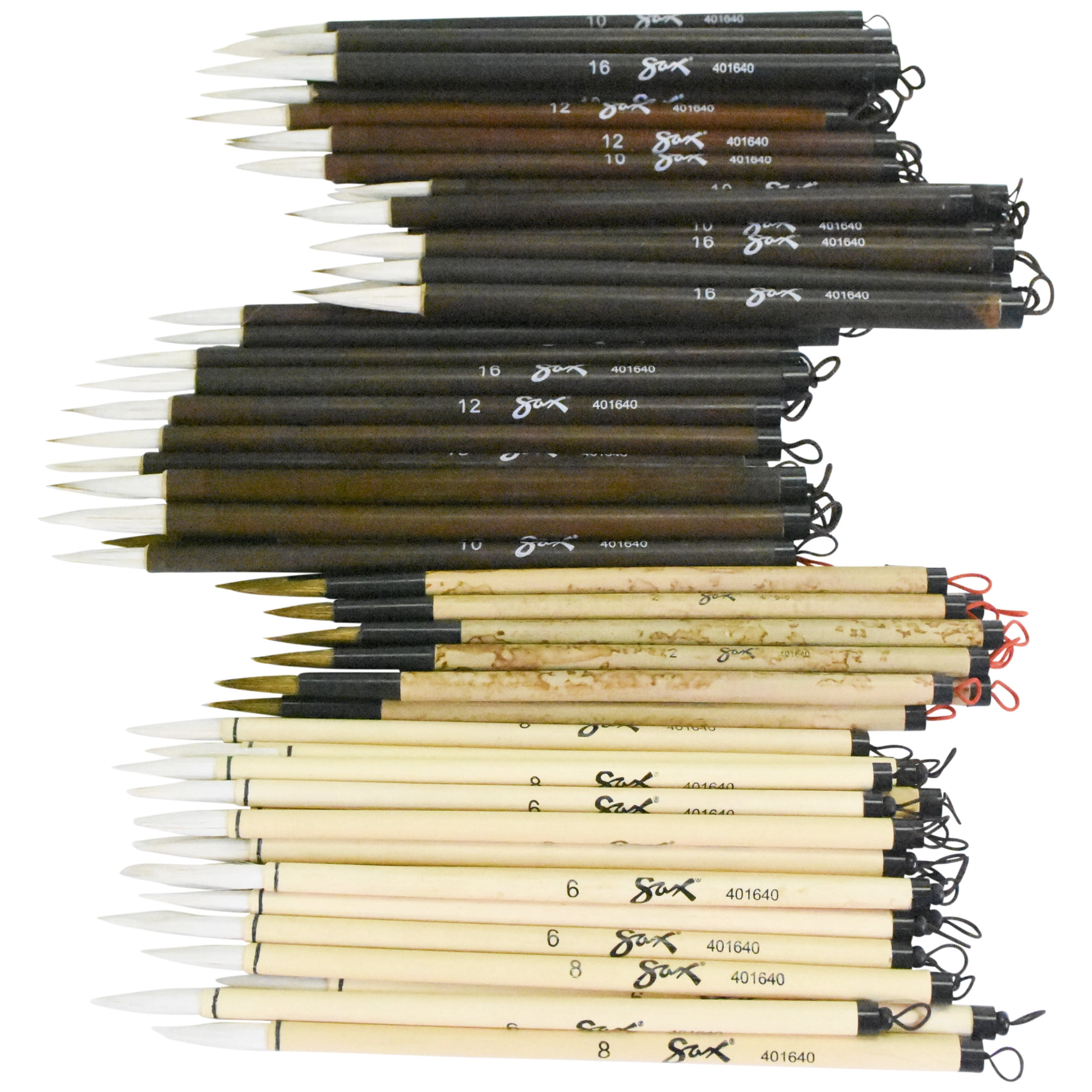 Stanislaus Imports 401640 Quality Economy Assorted Trim Bamboo Handle Paint Brush Set, Assorted Size, Set of 72