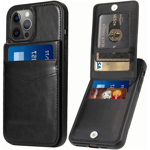 Entronix Wallet Case Compatible with iPhone 16 Pro, Card Holder Flip Cover, Black