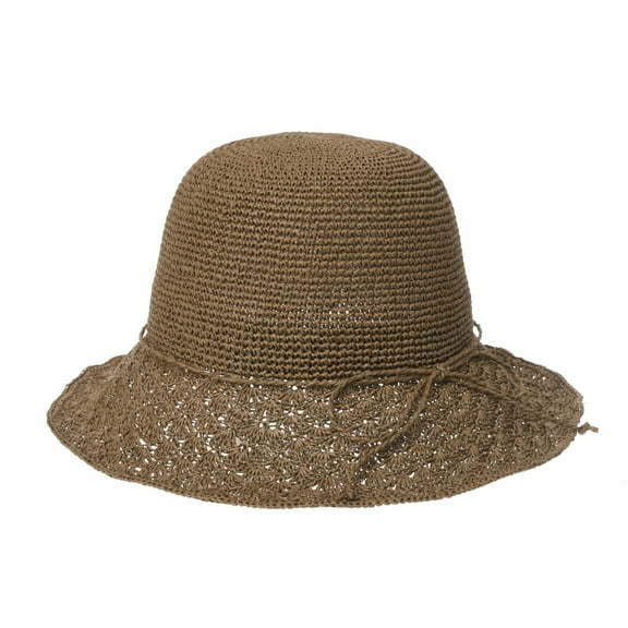 WITHMOONS Women Flanging Straw Sun Hat Bocassi Summer Bowler Beach Cap SL8987 (Brown)