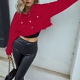 thumbnail image 6 of YDFCWXW Womens Denim Jacket Womens Denim Jacket Women Cropped Distressed Button Down Jackets Trendy Long Sleeve Frayed Coat Red, XS, 6 of 9