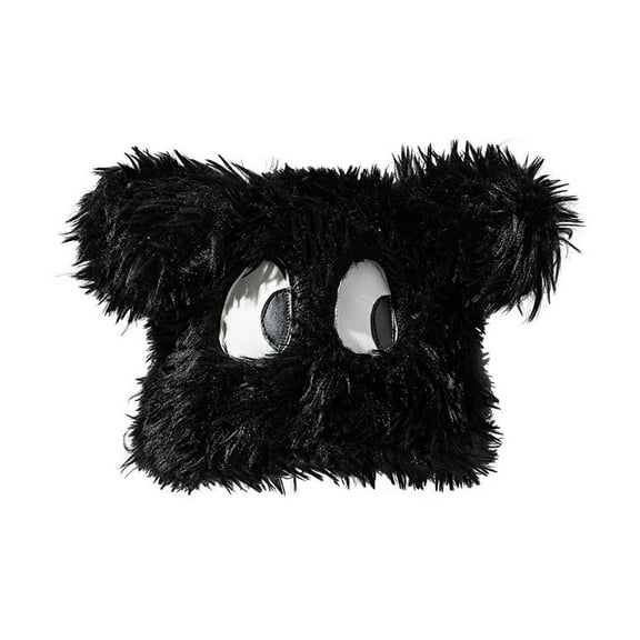 Xfvqtps Womens Fluffy Plush Hat with Animal Ear and Eye Cute Kawaii Solid Color Windproof Coldproof Warm Thickened Fall Winter Soft Beanie Black