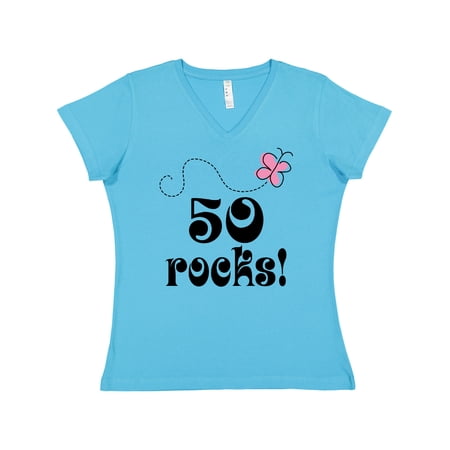Inktastic 50th Birthday 50 Rocks Gift Women s V-Neck T-Shirt