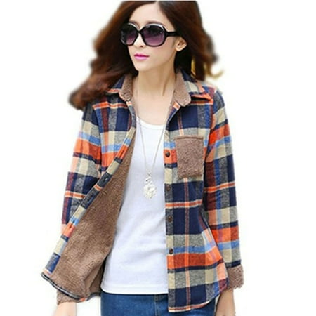 Womens Winter Heavyweight Plaid Wool Fleece Lined Flannel