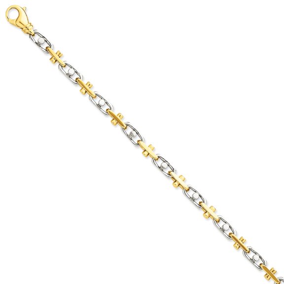 Solid 14K Two-tone 5mm Fancy Link Chain Bracelet / Anklet