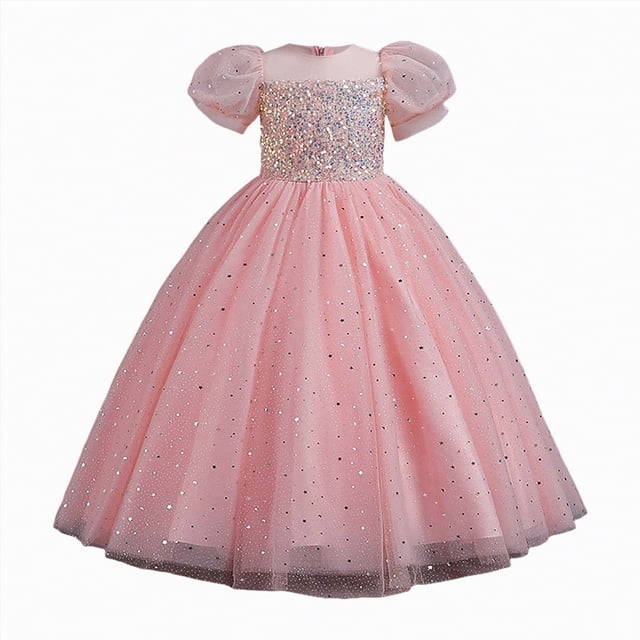 NIEWTR Robe en Dentelle Crochetée pour Bébé Fille, Robe de Demoiselle d'Honneur Formelle pour Mariage (Rose, 4-5 Ans)