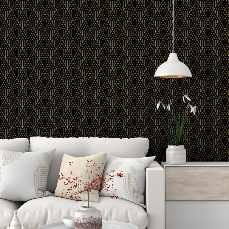 Geometric Rhombus Peel And Stick Wallpaper - Gold And White, 17.3x197 Inch, Removable Vinyl, Waterproof