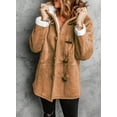 thumbnail image 4 of Womens Sherpa Fleece Coats Long Sleeve Lapel Collar  Coat Button Down Hooded Outerwear with Pocket, 4 of 6