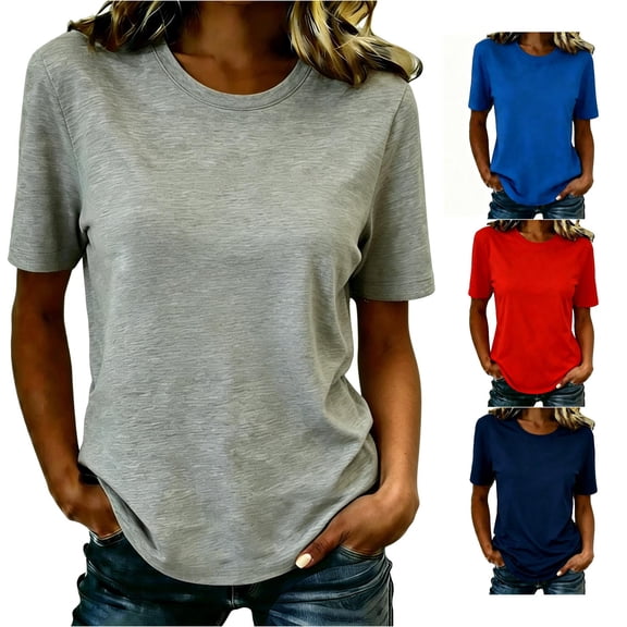 Elegant Solid Crewneck Short Sleeve T Shirt for – Everyday Comfort Top with Soft Knit and Classic Fit Long Sleeve Layering Tops for Women's Graphic Womens Compression Shirt Neck Tops
