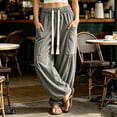 thumbnail image 2 of Bxsruta Womens Cargo Pants Wide Leg Baggy Joggers Drawstring Elastic Waist Casual Trousers with Pockets, 2 of 7