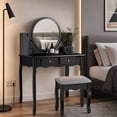 thumbnail image 2 of Makeup Vanity Set with 360° Pivoted Round Mirror & Stool, Vintage Vanity Table and Cushioned Stool Set, Wood Dressing Table for Bedroom,Black, 2 of 6