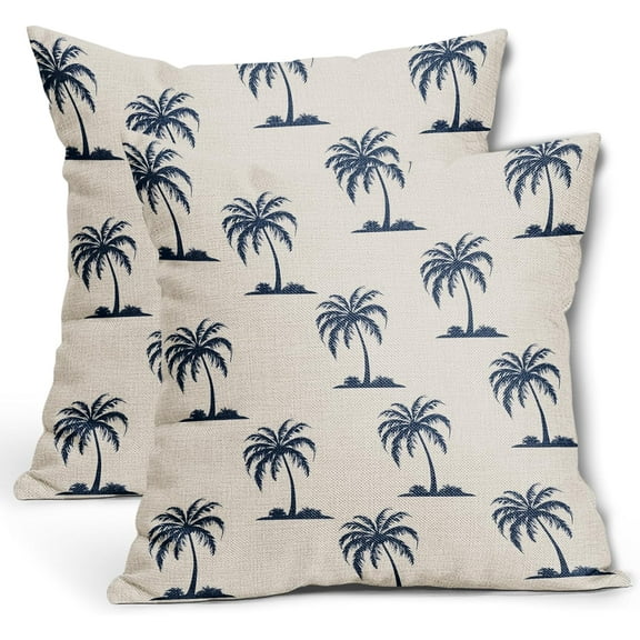 Navy Blue Palm Tree Pillow Covers 20X20 Inch Set of 2 Coastal Tropical Plants Coconut Trees Decorative Pillow Cases Summer Beach Vintage Cushion Case Hawaiian Home Decor for Sofa Couch Outdoor