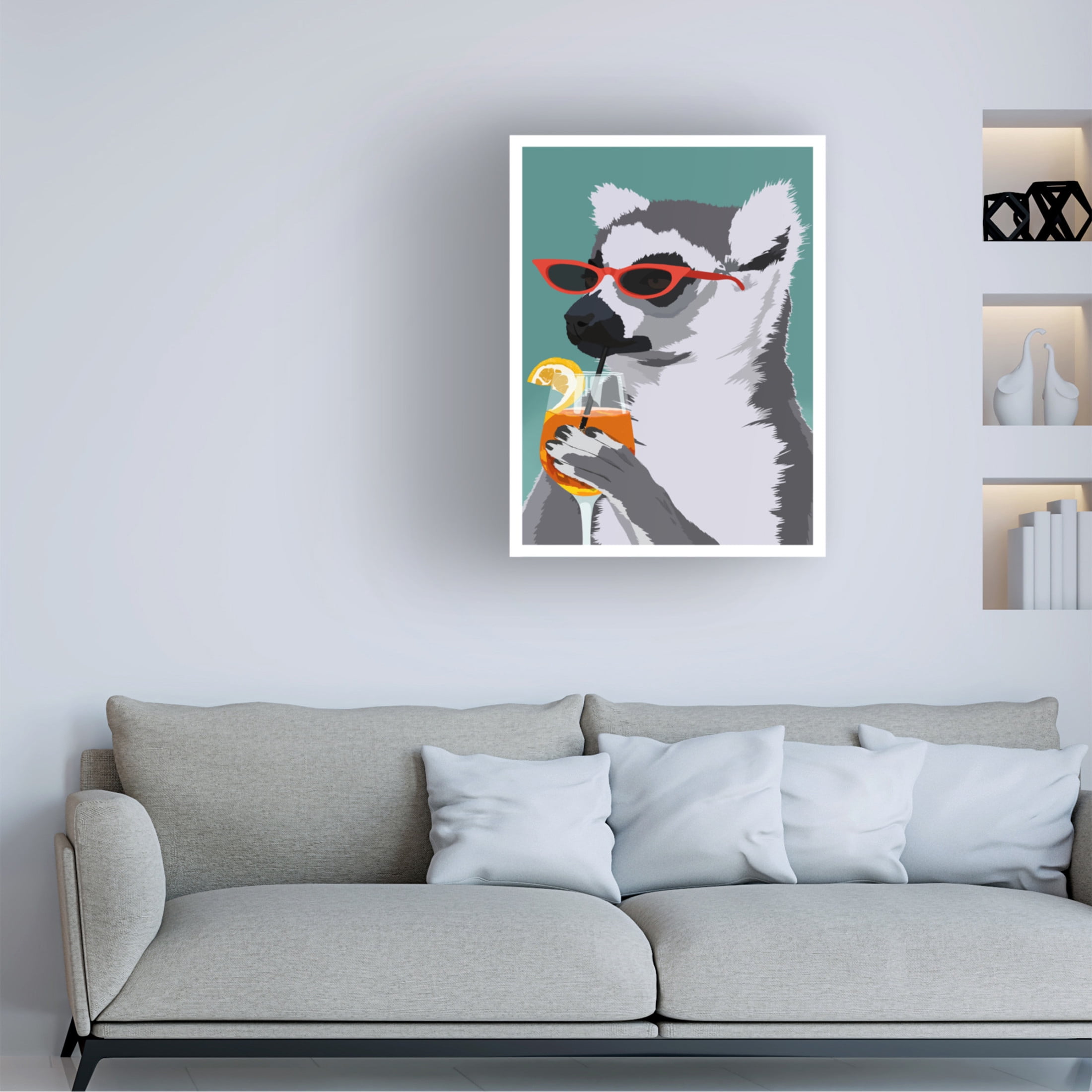Canvas Wall Art - Bykammille  'Jugdy Lemur With Drink' Wall Art for Living Room, Bedroom, or Office Décor by Trademark Fine Art - 35 x 47 Inches