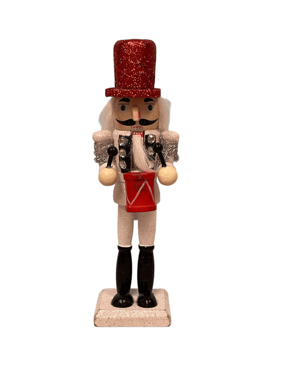 Momentum Brand Wooden Christmas 8 1/4" Nutcracker White Drummer Boy with Red Hat.
