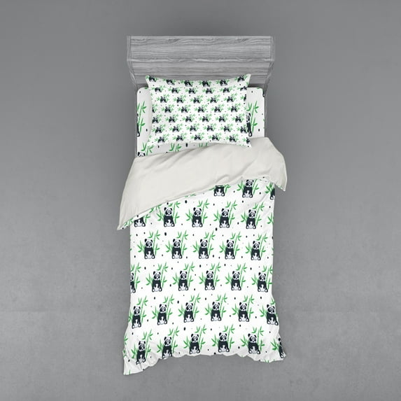 Ambesonne East Bedding Set 3 Pcs, Wild Zoo Nature Exotic Fun, Twin, White Black and Green