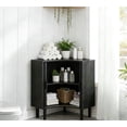 thumbnail image 2 of Fluted Corner Cabinet, Small Floor Storage with Sliding Doors & Adjustable Shelves, Modern Wooden Narrow Organizer, Black, 2 of 9