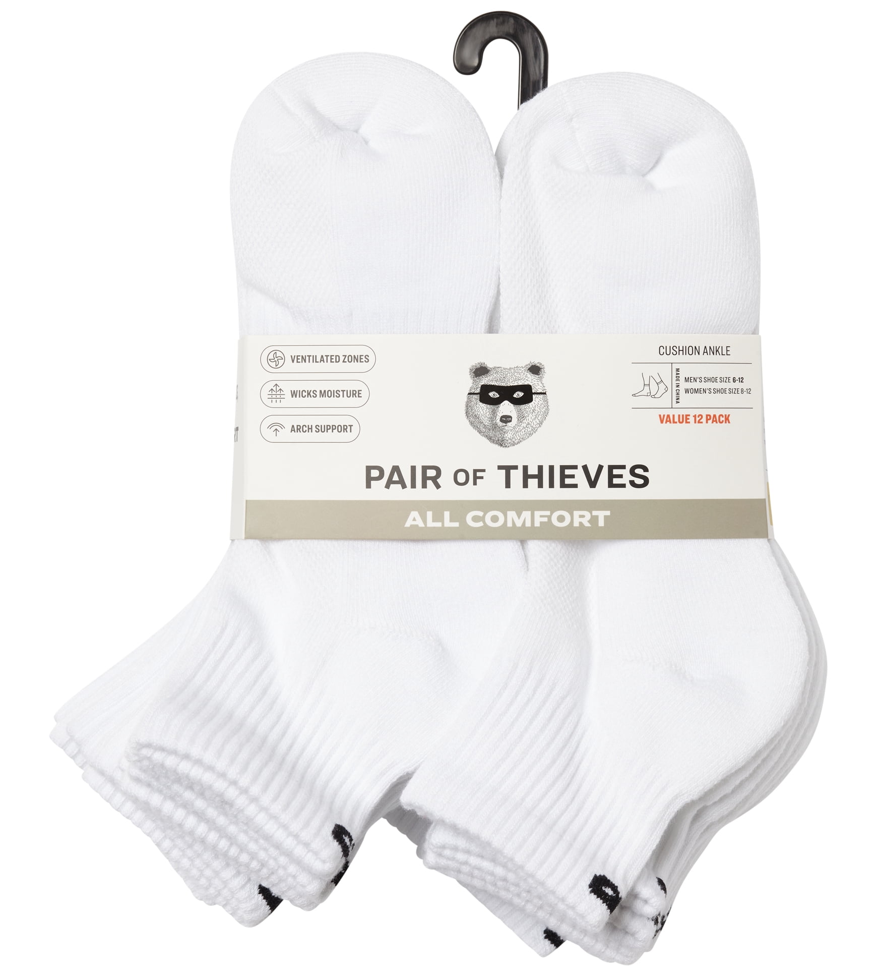 Pair of Thieves Men's All Comfort Ankle Socks, 12-Pack, Shoe Sizes 6-12