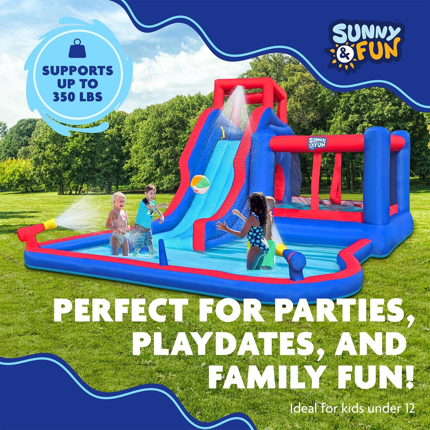Sunny & Fun Fun Water Slide with Bounce and Pool for Backyard Water Play