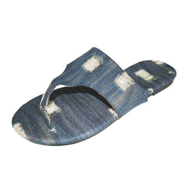 Bmisegm Ladies Summer Casual Worn Cowboy Outwear Flat Bottom Large Size Sandals Slippers Womens Sandals Summer Blue 7