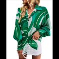thumbnail image 1 of Blusa con Estampado Floral para Mujer, Larga, Botones, Informal, Elegante, Verde, Talla L, 1 of 10