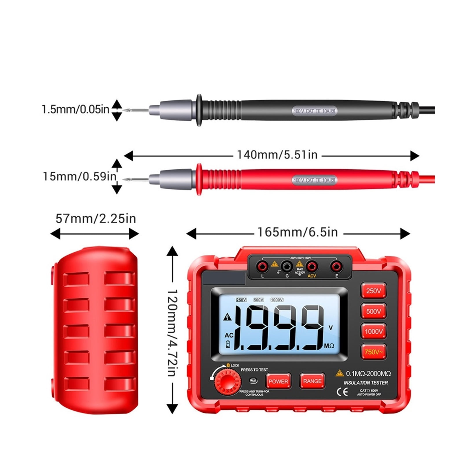 MH11 Insulation Resistance 2000M Testers Digital Meters Ohm High Voltage Megohmmeter Meter Non-battery Carry Tools