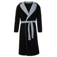 thumbnail image 2 of Men Hooded Bathrobe Soft Fleece Dressing Gown Patchwork Nightwear, 2 of 3