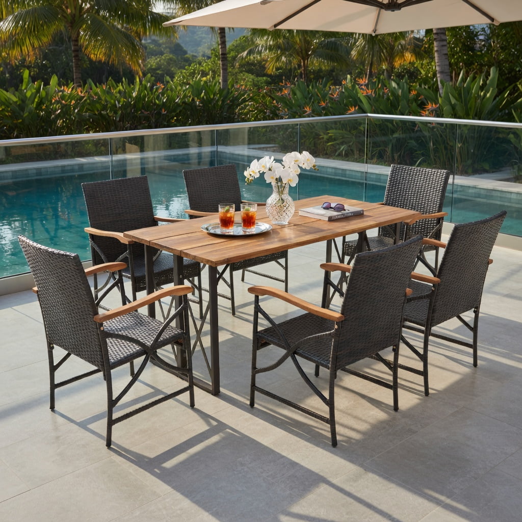 Hommoo 2-Pack Modern PE Rattan Patio Dining Chairs with Off-White Zippered Cushions, Ergonomic Wicker Outdoor Chairs for Backyard, Porch & Poolside, Brown