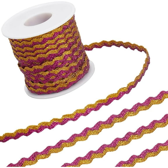 17m x 7mm Metallic RIC Rac Trim Wavy Bending Ribbon Two Tone Rick Rack Fringe Trim Gold Deep Pink Wave Webbing Zig Zag Lace Edging BrRibbon for Sewing DIY Crafts Jewellery Bow Making