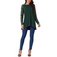 thumbnail image 3 of INSPIRE CHIC Women's Lace Long Sleeve Crewneck High Low Asymmetrical Hem Blouse M Dark Green, 3 of 5