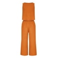 thumbnail image 4 of Women's Summer Cotton Linen Two Piece Casual Sets Sleeveless Tank Tops with High Waist Wide Leg Palazzo Pants Solid Loungewear Orange,S, 4 of 7