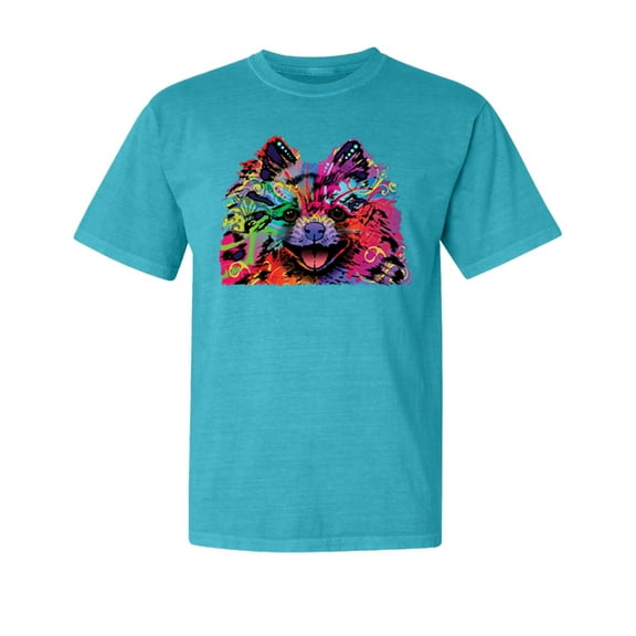 Wild Bobby,Colorful Rainbow Pomeranian Dog Dog Lover Garment-Dyed Washed Look Short Sleeve Tees, Blue Lagoon, Small
