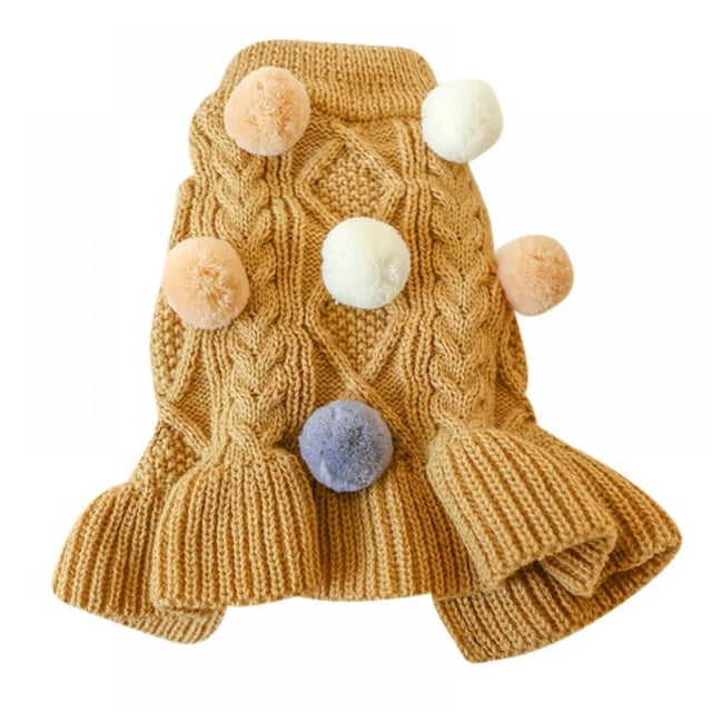 Pet Warm Sweater Dress For Small Dogs Winter Ball Sweaters Skirt Pink